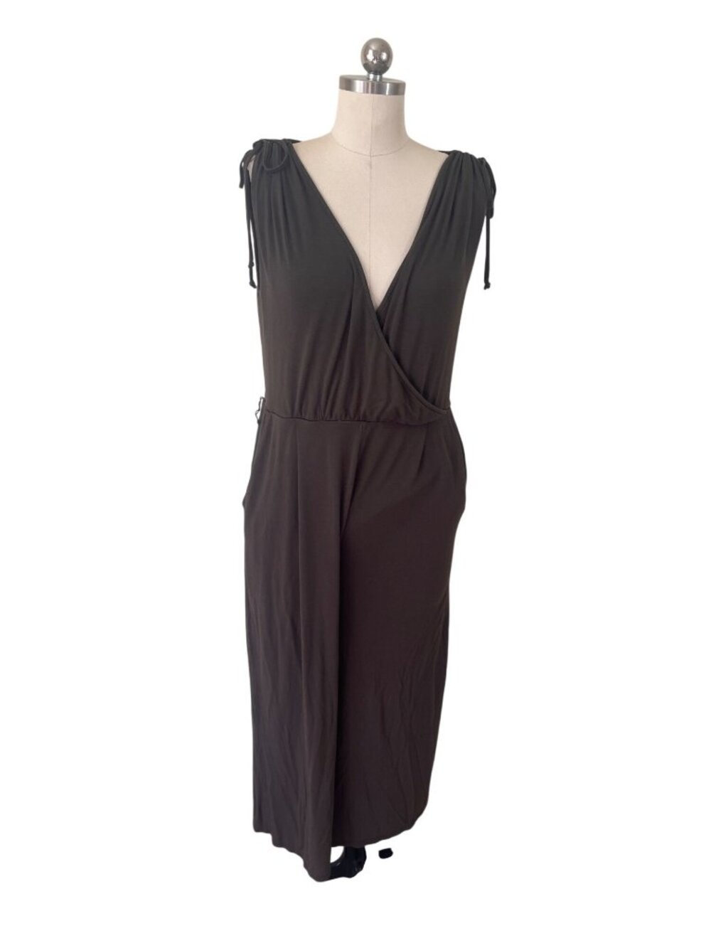 Anthropologie Moulinette Soeurs Jumpsuit Medium Green Wide Hem Deep V-Neck